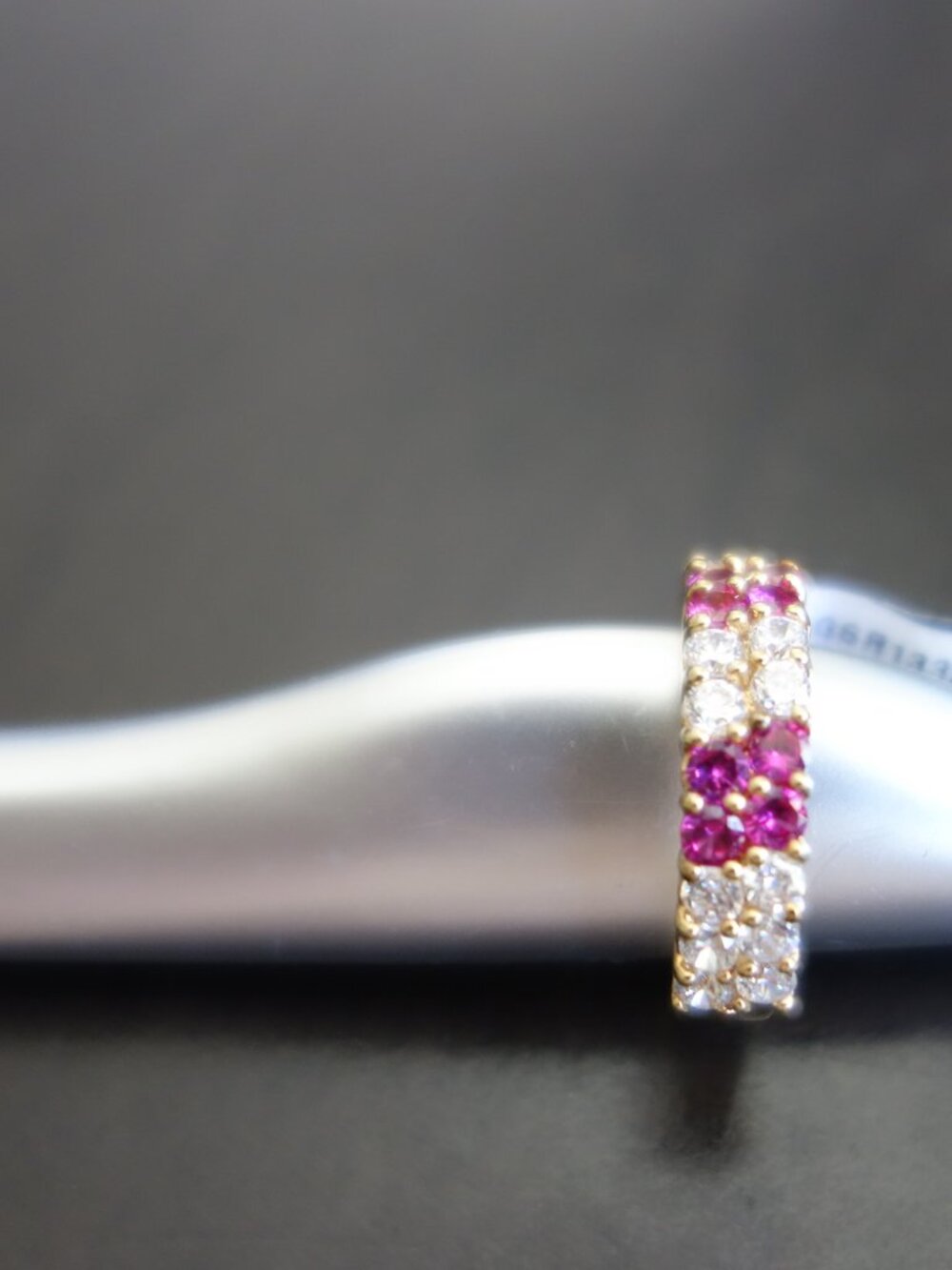 Vintage 16 Cubic Zirconia and 4 Synthetic Ruby Size 6 Gold (5K) Plated Ring